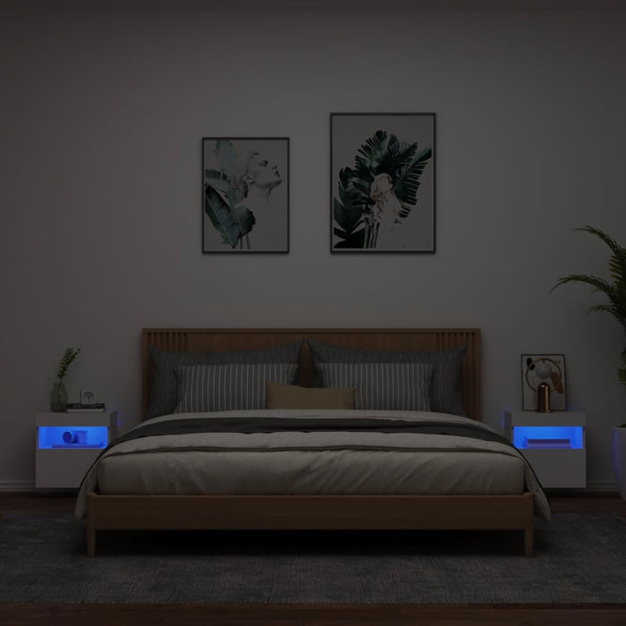 Comode TV de perete cu lumini LED, 2 buc., alb, 40x30x40 cm - WALTI WALTI