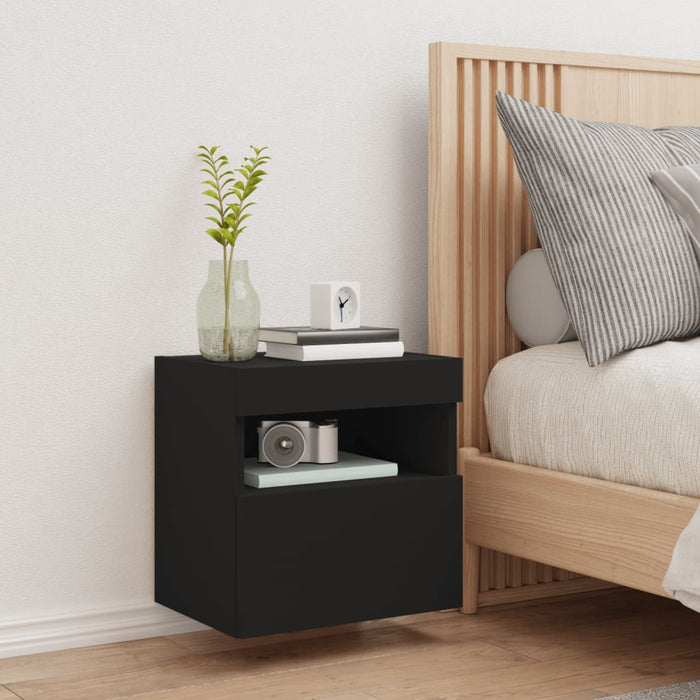 Comodă TV de perete cu lumini LED, negru, 40x30x40 cm WALTI