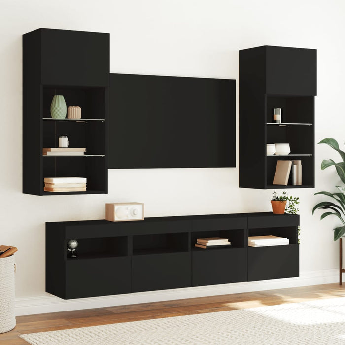 Comodă TV de perete cu lumini LED, negru, 40x30x40 cm WALTI