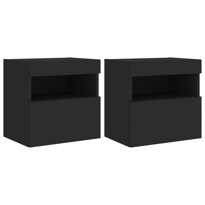Comode TV de perete cu lumini LED, 2 buc., negru, 40x30x40 cm WALTI