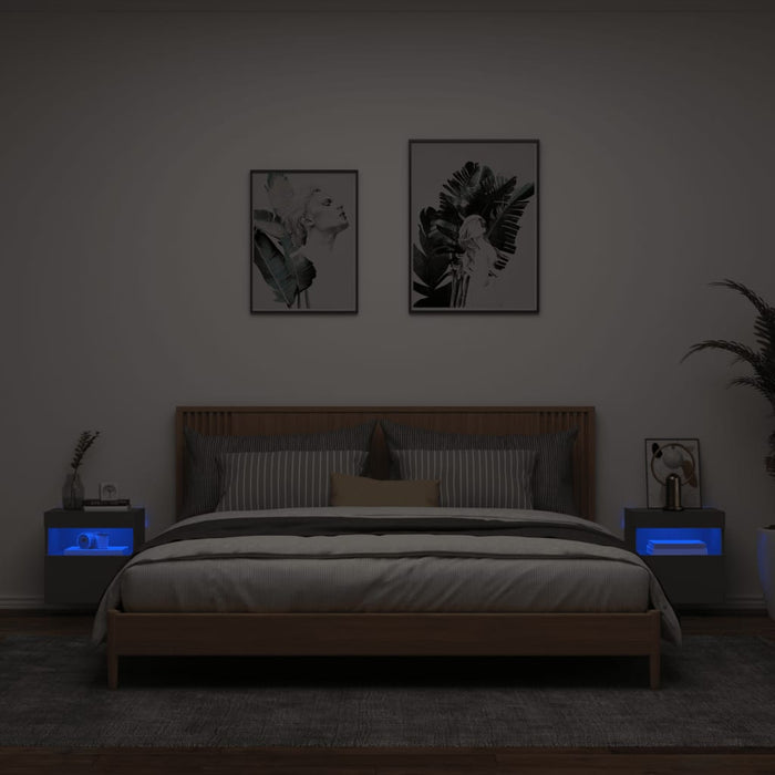 Comode TV de perete cu lumini LED, 2 buc., negru, 40x30x40 cm WALTI
