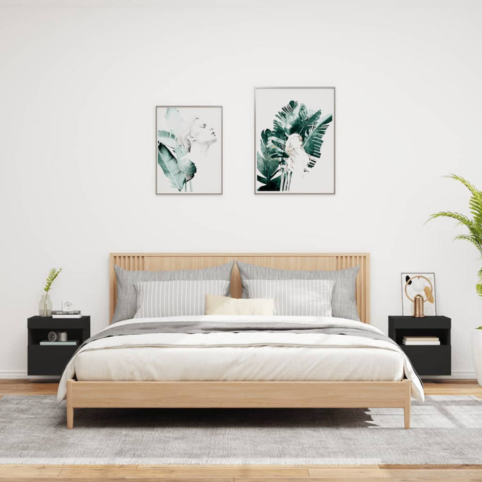 Comode TV de perete cu lumini LED, 2 buc., negru, 40x30x40 cm WALTI