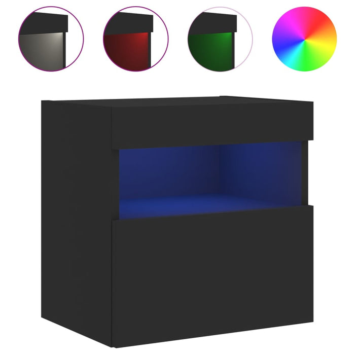 Comode TV de perete cu lumini LED, 2 buc., negru, 40x30x40 cm WALTI