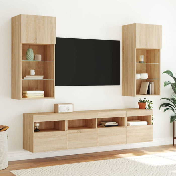 Comodă TV de perete cu LED, 2 buc. stejar sonoma, 40x30x40 cm - WALTI WALTI