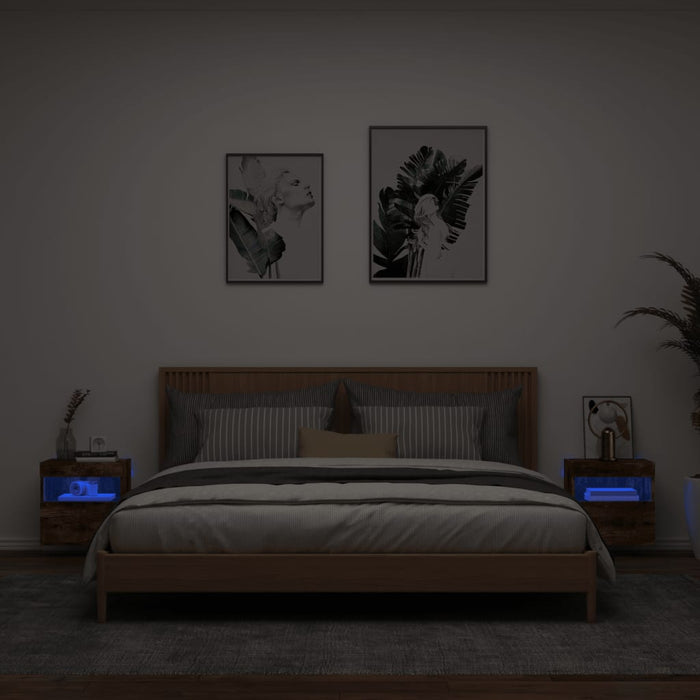 Comodă TV de perete cu LED, 2 buc. stejar fumuriu, 40x30x40 cm - WALTI WALTI