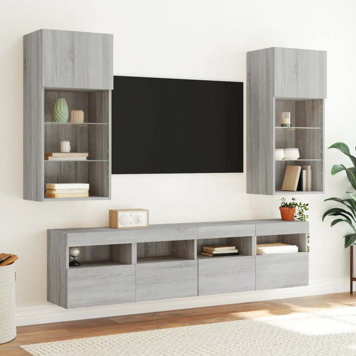 Comodă TV de perete cu lumini LED, gri sonoma, 40x30x40 cm - WALTI WALTI