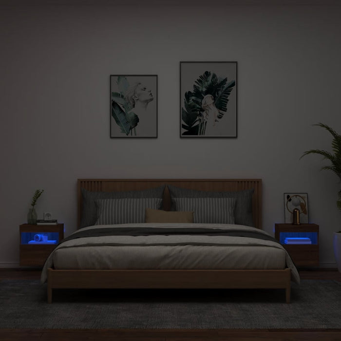 Comodă TV de perete cu LED, 2 buc. stejar maro, 40x30x40 cm WALTI