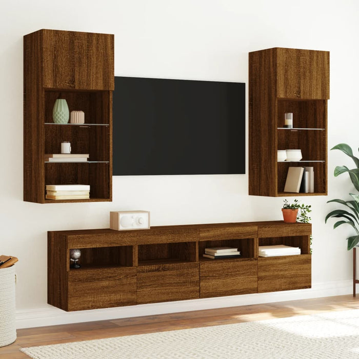 Comodă TV de perete cu LED, 2 buc. stejar maro, 40x30x40 cm WALTI