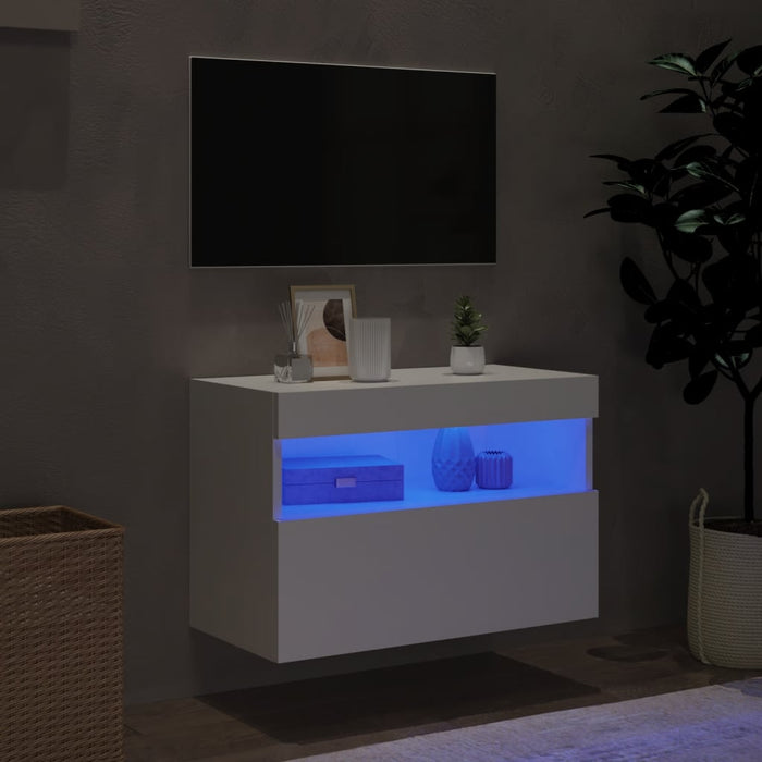 Comodă TV de perete cu lumini LED, alb, 60x30x40 cm - WALTI WALTI