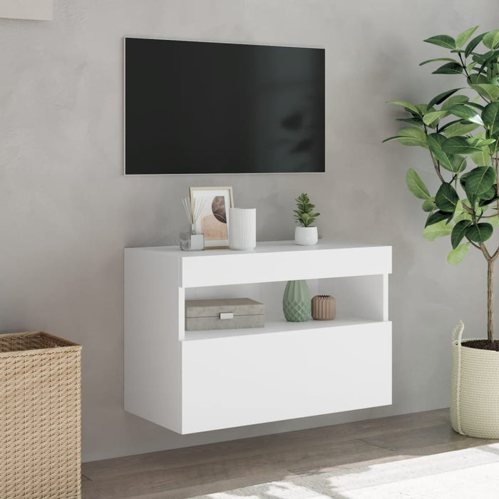 Comodă TV de perete cu lumini LED, alb, 60x30x40 cm - WALTI WALTI