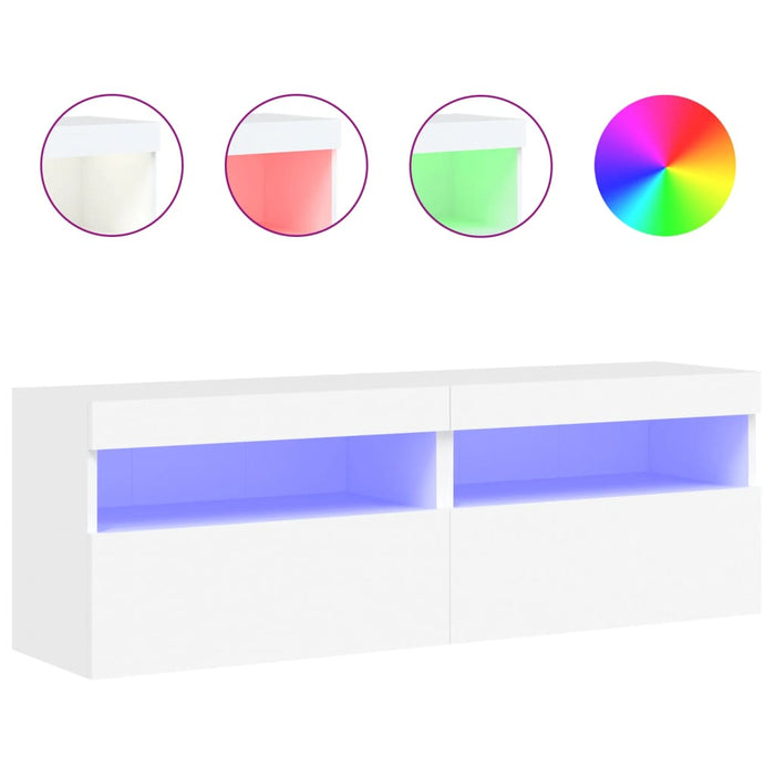 Comode TV de perete cu lumini LED, 2 buc., alb, 60x30x40 cm - WALTI WALTI