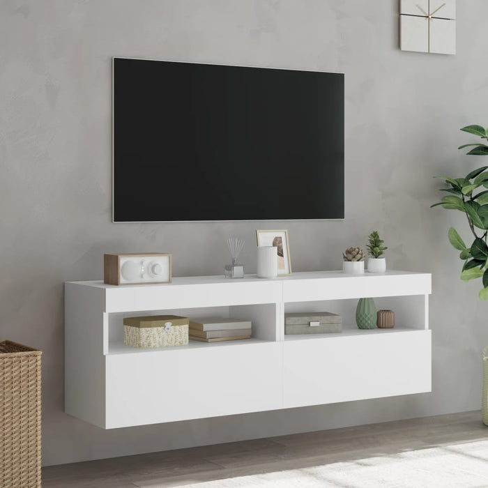 Comode TV de perete cu lumini LED, 2 buc., alb, 60x30x40 cm - WALTI WALTI