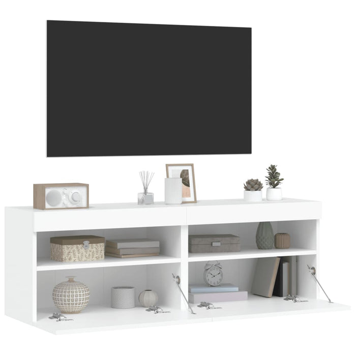 Comode TV de perete cu lumini LED, 2 buc., alb, 60x30x40 cm - WALTI WALTI