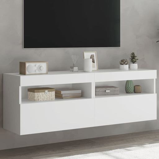 Comode TV de perete cu lumini LED, 2 buc., alb, 60x30x40 cm - WALTI WALTI