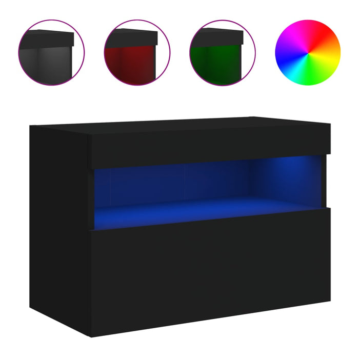 Comodă TV de perete cu lumini LED, negru, 60x30x40 cm WALTI