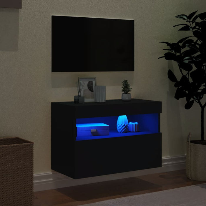 Comodă TV de perete cu lumini LED, negru, 60x30x40 cm WALTI