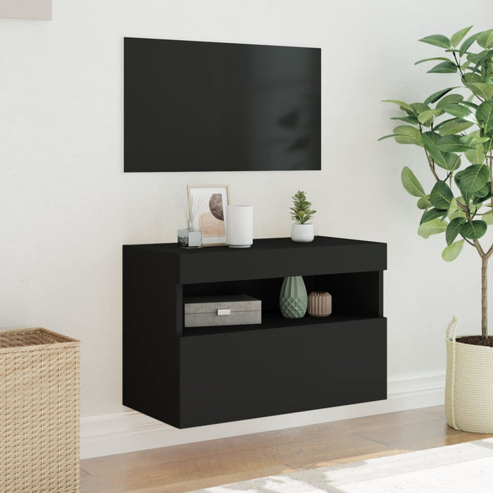 Comodă TV de perete cu lumini LED, negru, 60x30x40 cm WALTI