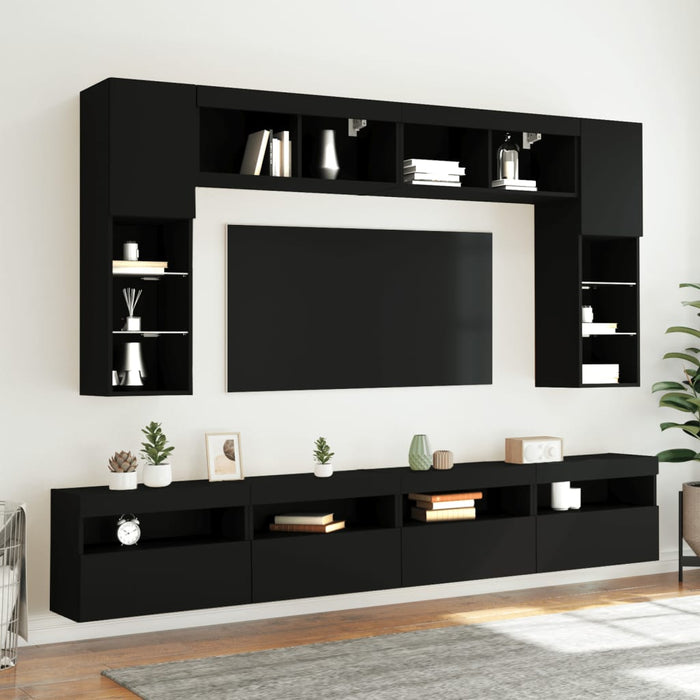 Comodă TV de perete cu lumini LED, negru, 60x30x40 cm WALTI