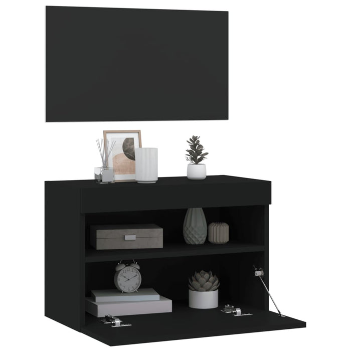 Comodă TV de perete cu lumini LED, negru, 60x30x40 cm WALTI