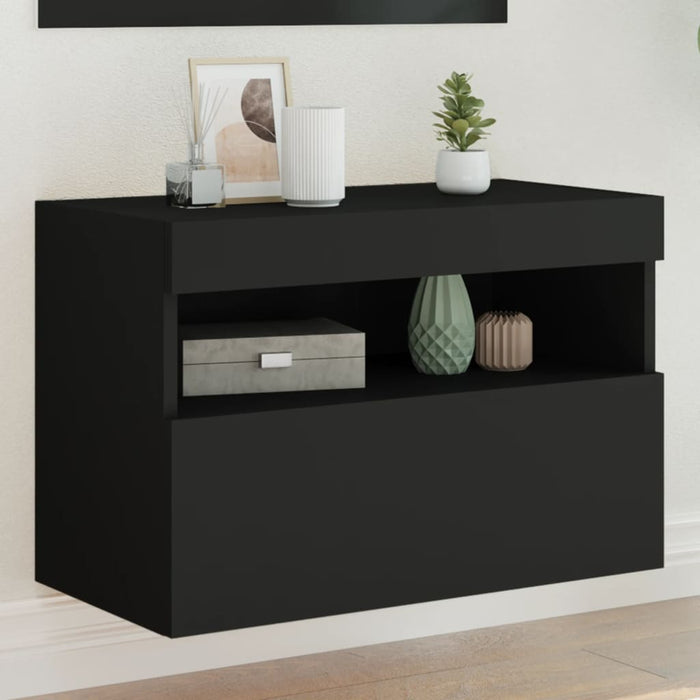 Comodă TV de perete cu lumini LED, negru, 60x30x40 cm WALTI