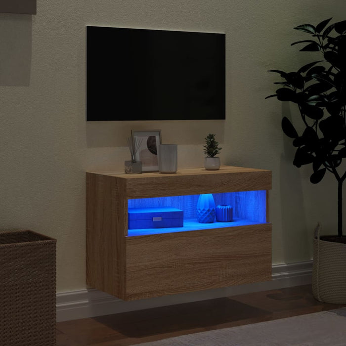 Comodă TV de perete cu lumini LED, stejar sonoma, 60x30x40 cm - WALTI WALTI