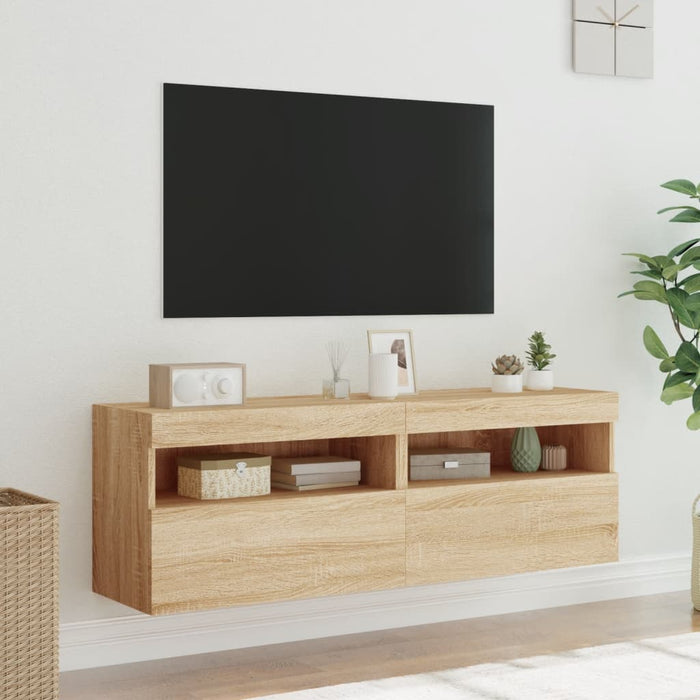 Comodă TV de perete cu LED, 2 buc. stejar sonoma, 60x30x40 cm - WALTI WALTI