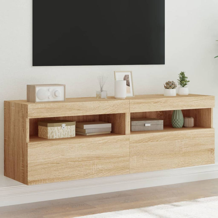 Comodă TV de perete cu LED, 2 buc. stejar sonoma, 60x30x40 cm - WALTI WALTI