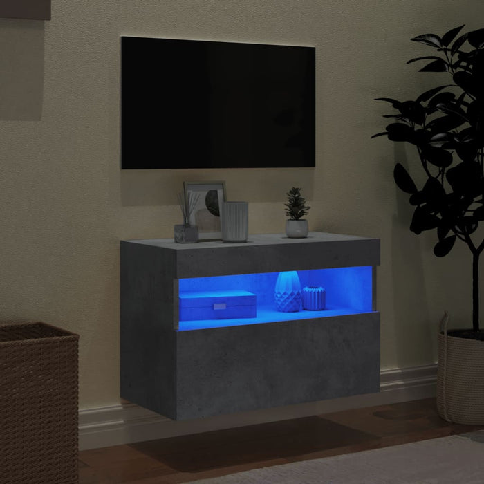 Comodă TV de perete cu lumini LED, gri beton, 60x30x40 cm - WALTI WALTI