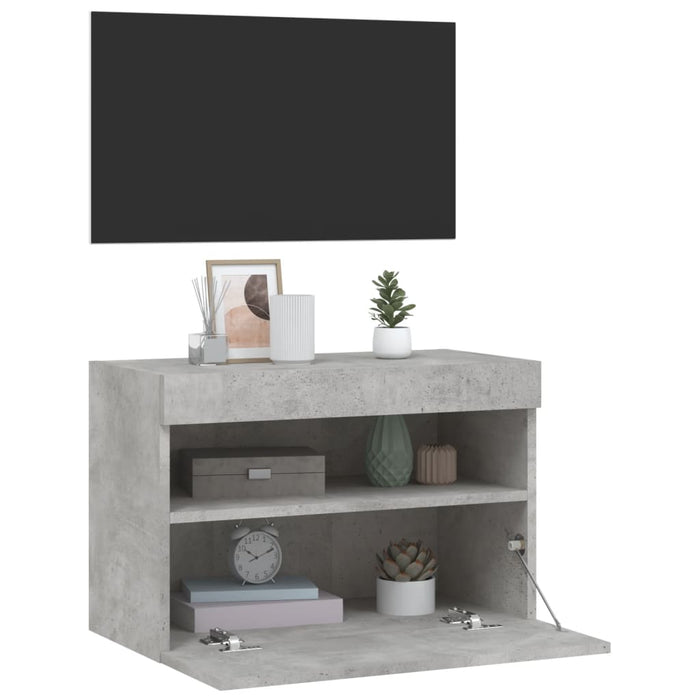 Comodă TV de perete cu lumini LED, gri beton, 60x30x40 cm - WALTI WALTI