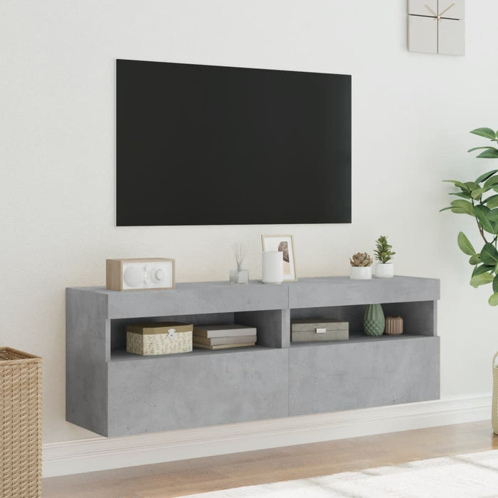 Comode TV de perete cu lumini LED 2 buc. gri beton 60x30x40 cm - WALTI WALTI
