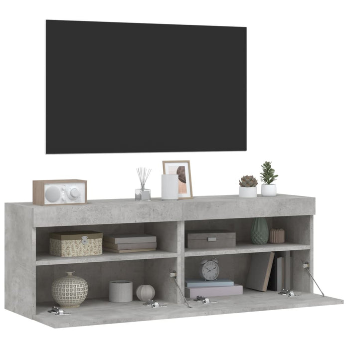 Comode TV de perete cu lumini LED 2 buc. gri beton 60x30x40 cm - WALTI WALTI