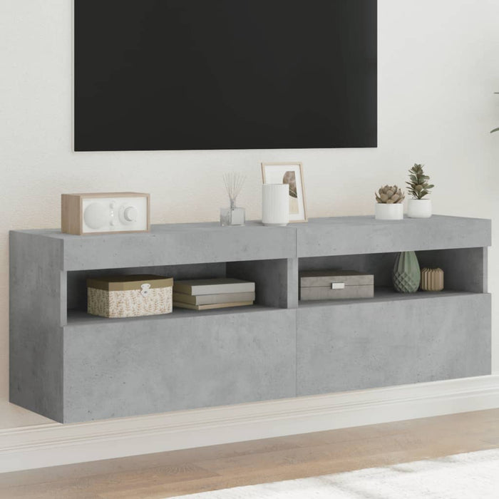 Comode TV de perete cu lumini LED 2 buc. gri beton 60x30x40 cm - WALTI WALTI