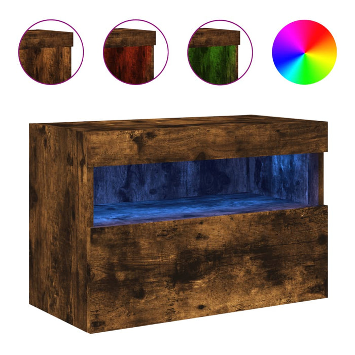 Comodă TV de perete cu lumini LED, stejar fumuriu, 60x30x40 cm - WALTI WALTI