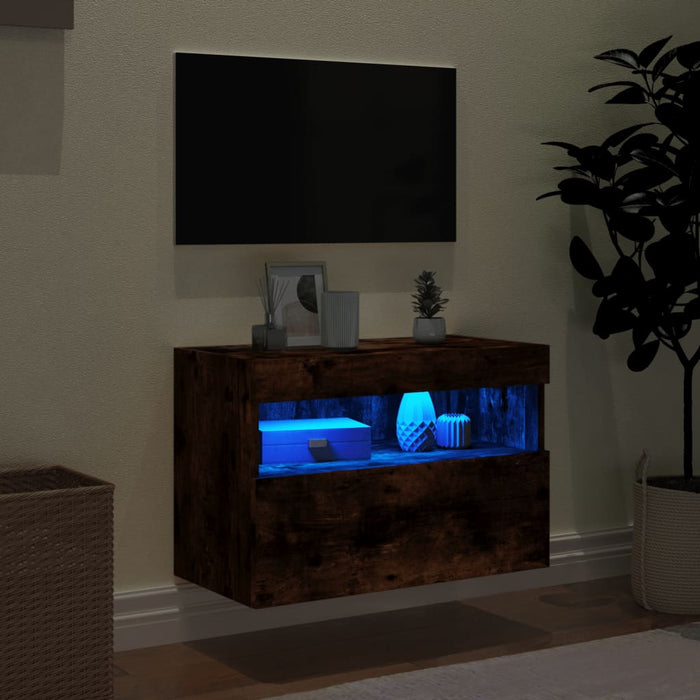 Comodă TV de perete cu lumini LED, stejar fumuriu, 60x30x40 cm - WALTI WALTI