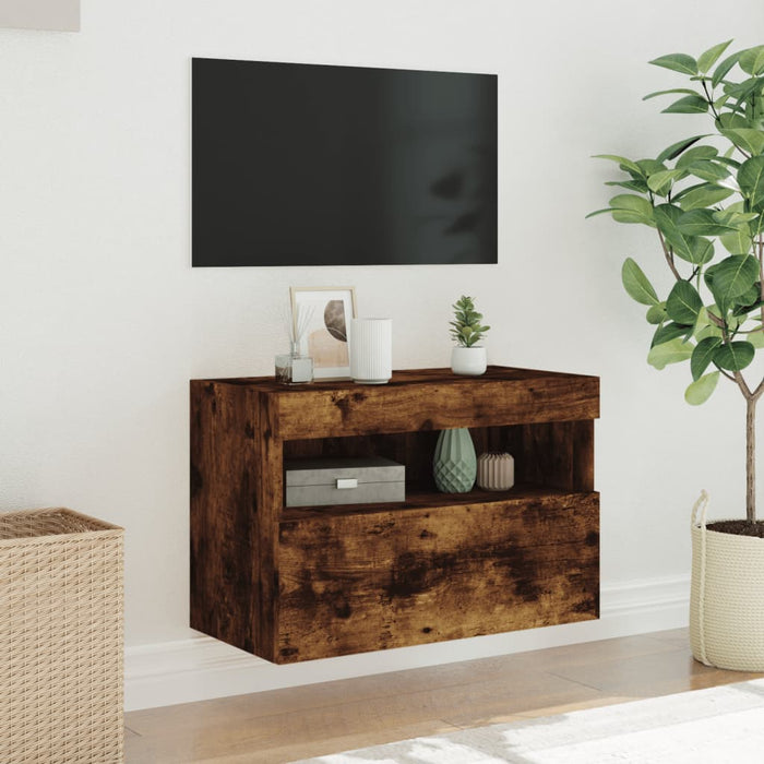 Comodă TV de perete cu lumini LED, stejar fumuriu, 60x30x40 cm - WALTI WALTI