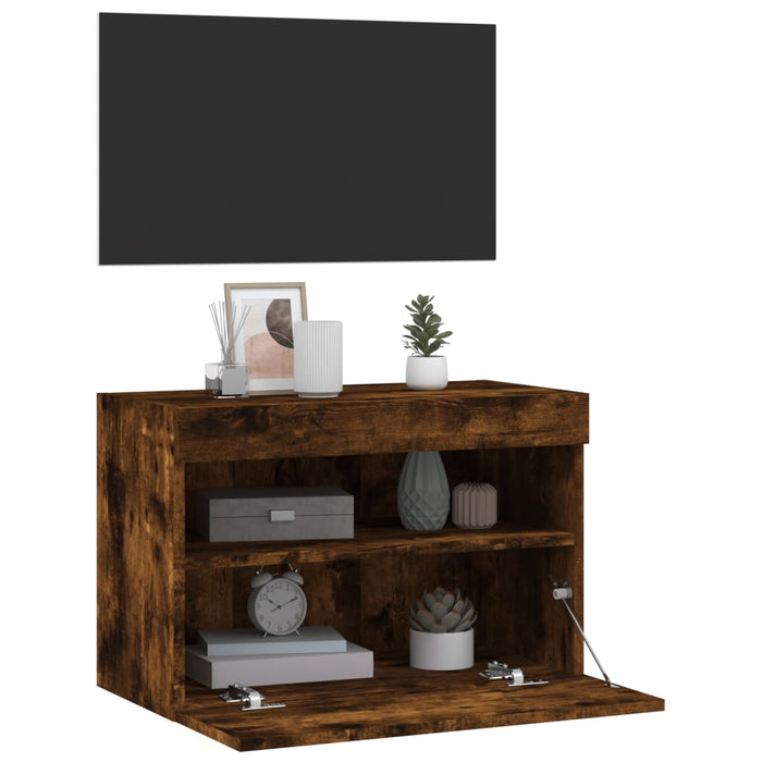 Comodă TV de perete cu lumini LED, stejar fumuriu, 60x30x40 cm - WALTI WALTI