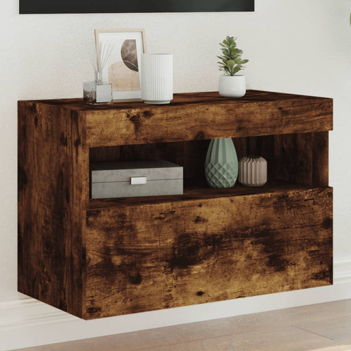 Comodă TV de perete cu lumini LED, stejar fumuriu, 60x30x40 cm - WALTI WALTI