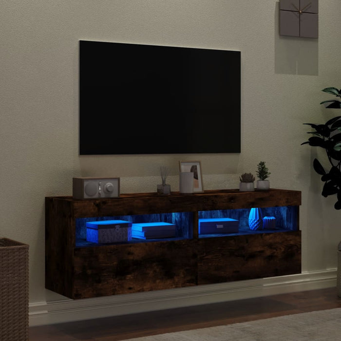Comodă TV de perete cu LED, 2 buc. stejar fumuriu, 60x30x40 cm - WALTI WALTI