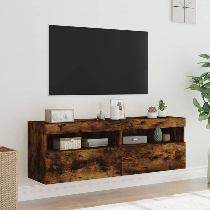 Comodă TV de perete cu LED, 2 buc. stejar fumuriu, 60x30x40 cm - WALTI WALTI