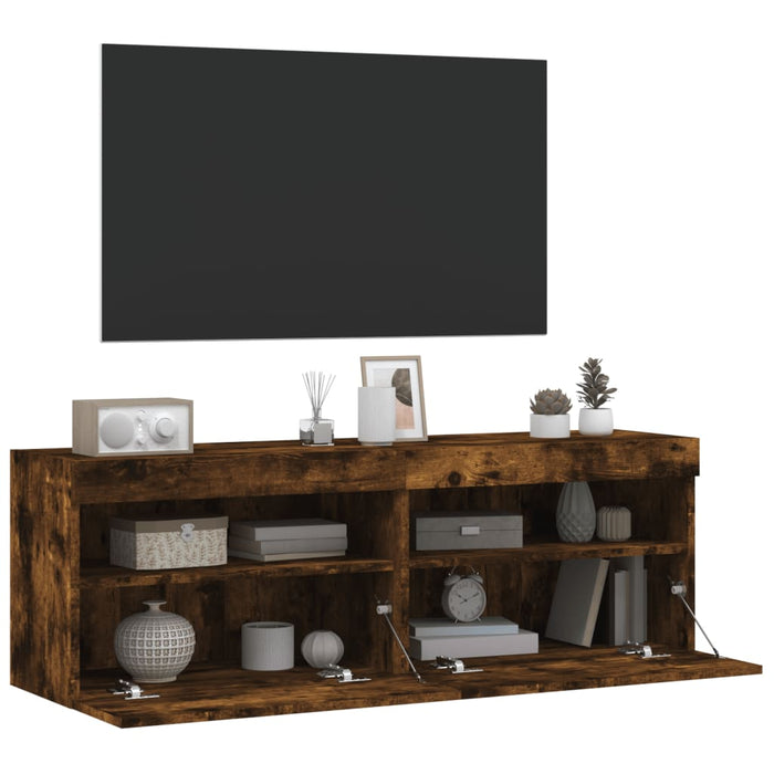 Comodă TV de perete cu LED, 2 buc. stejar fumuriu, 60x30x40 cm - WALTI WALTI