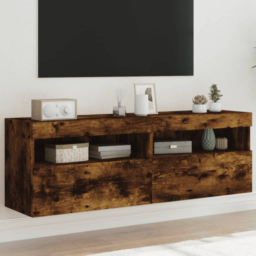 Comodă TV de perete cu LED, 2 buc. stejar fumuriu, 60x30x40 cm - WALTI WALTI