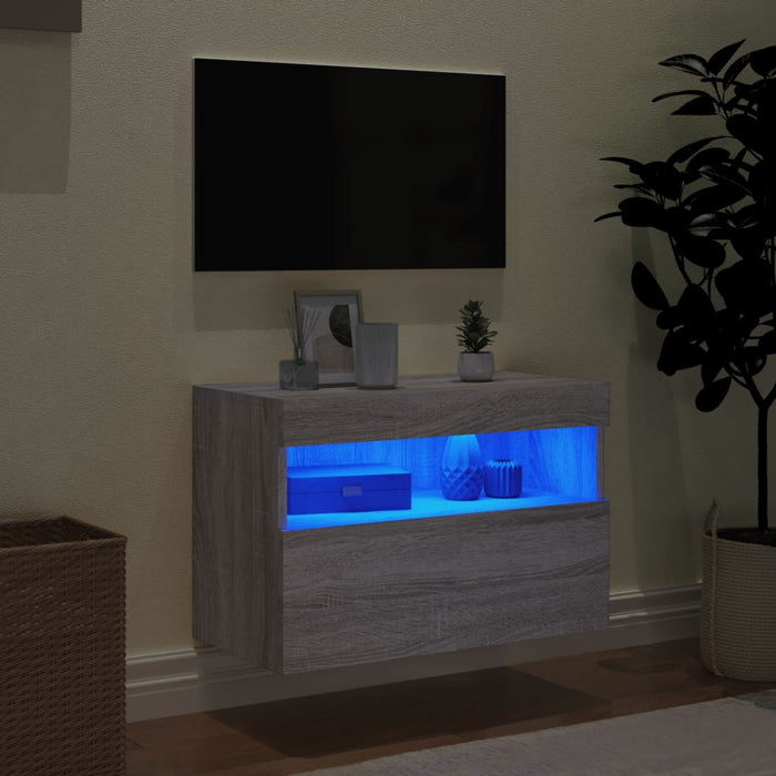 Comodă TV de perete cu lumini LED, gri sonoma, 60x30x40 cm - WALTI WALTI
