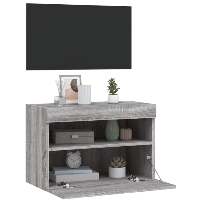 Comodă TV de perete cu lumini LED, gri sonoma, 60x30x40 cm - WALTI WALTI