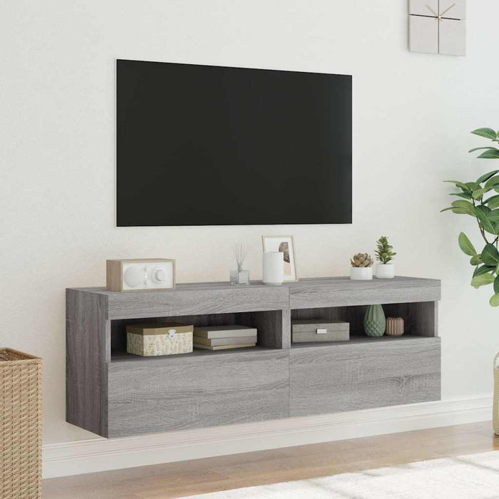 Comodă TV de perete cu LED, 2 buc, gri sonoma, 60x30x40 cm - WALTI WALTI