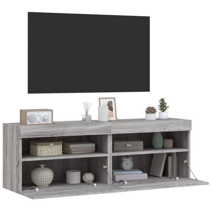 Comodă TV de perete cu LED, 2 buc, gri sonoma, 60x30x40 cm - WALTI WALTI