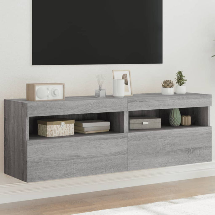 Comodă TV de perete cu LED, 2 buc, gri sonoma, 60x30x40 cm - WALTI WALTI