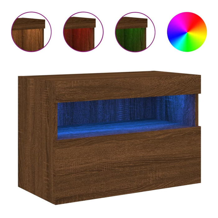 Comodă TV de perete cu lumini LED, stejar maro, 60x30x40 cm - WALTI WALTI