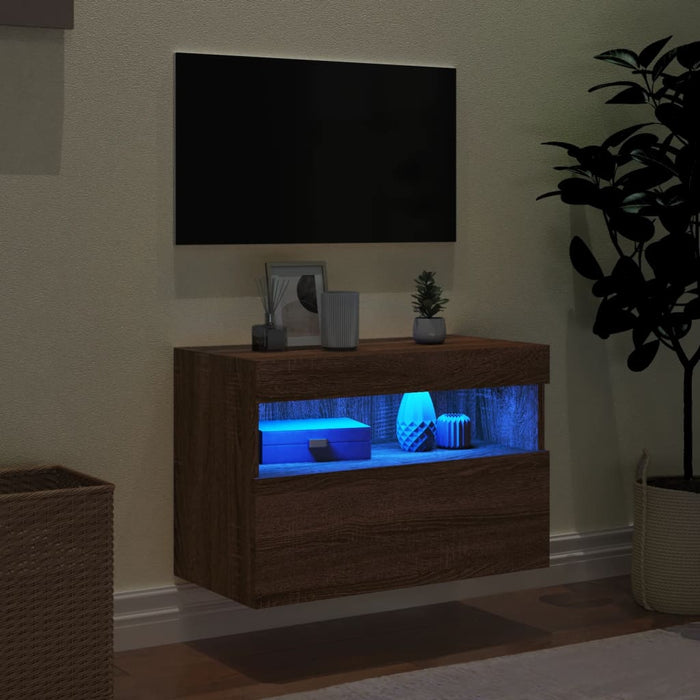Comodă TV de perete cu lumini LED, stejar maro, 60x30x40 cm - WALTI WALTI