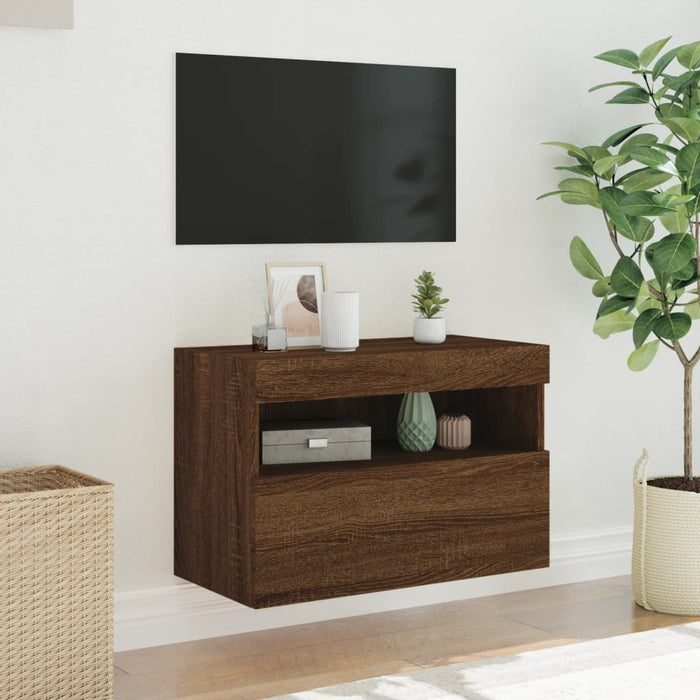 Comodă TV de perete cu lumini LED, stejar maro, 60x30x40 cm - WALTI WALTI