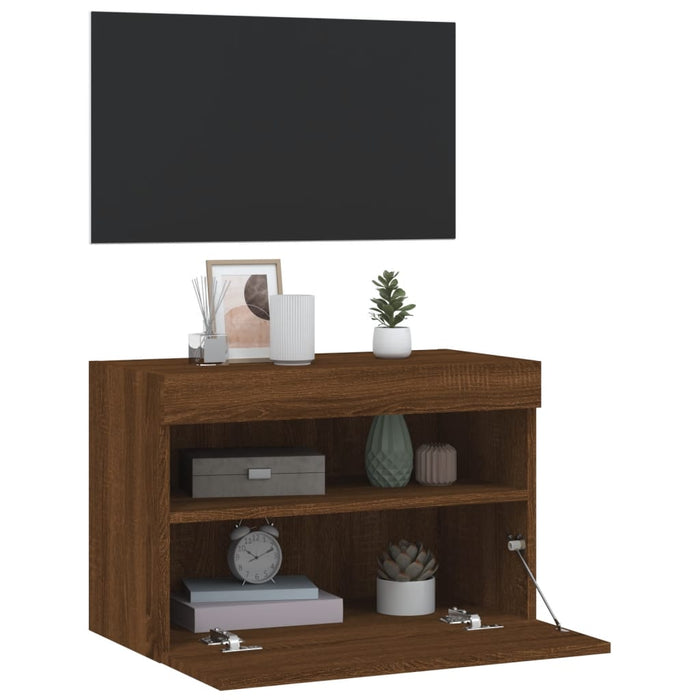 Comodă TV de perete cu lumini LED, stejar maro, 60x30x40 cm - WALTI WALTI